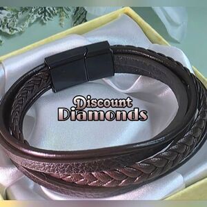 Brown Genuine Braided Brown  Leather Titanium Magnetic…
